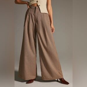 Maeve Pleated Wide-Leg Houndstooth Trousers